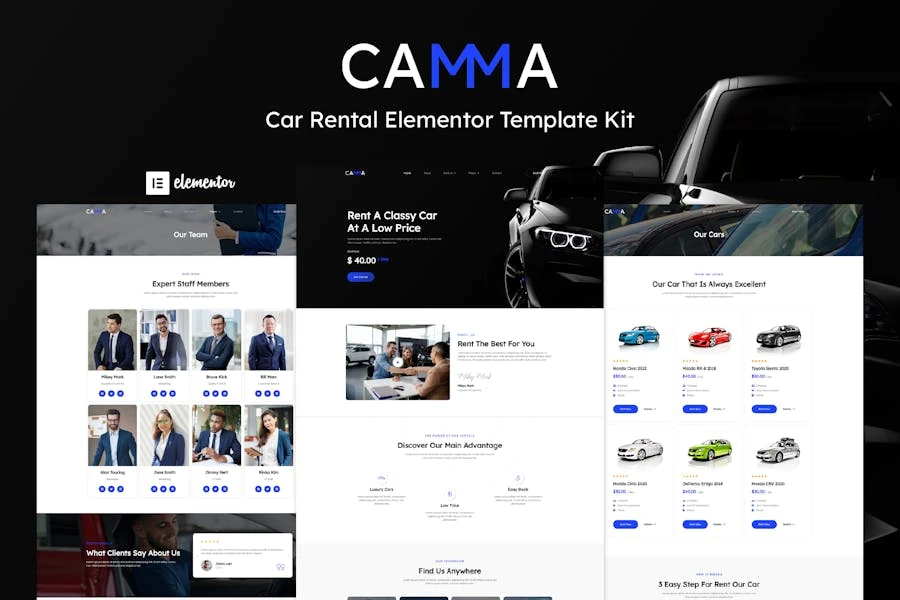 Camma – Kit de plantillas Elementor para alquiler de coches