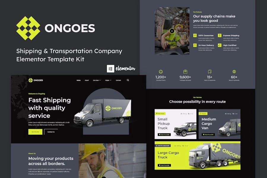 Ongoes – Template Kit Elementor para empresas de transporte y transporte