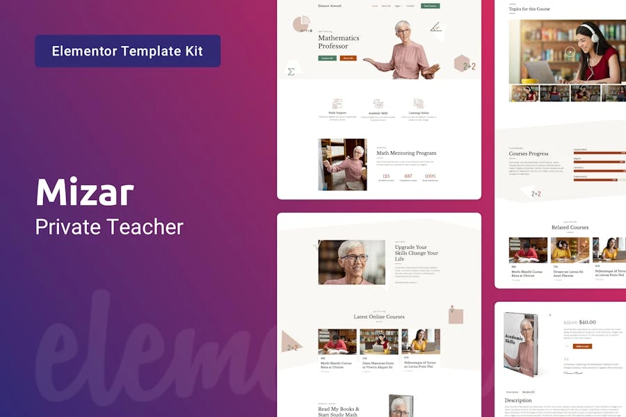 Mizar — Kit de plantillas Elementor para profesores privados y educación