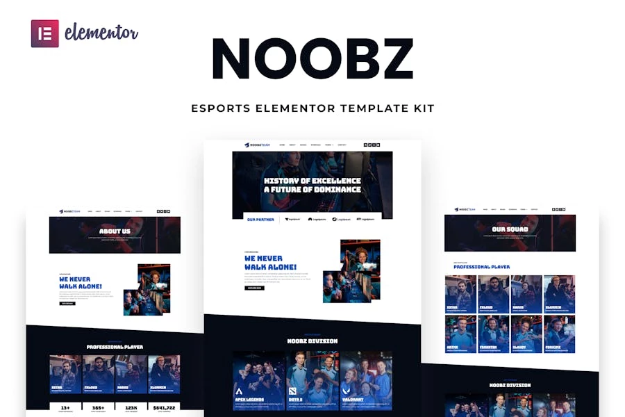 Noobz – Template Kit de e-Sports Elementor