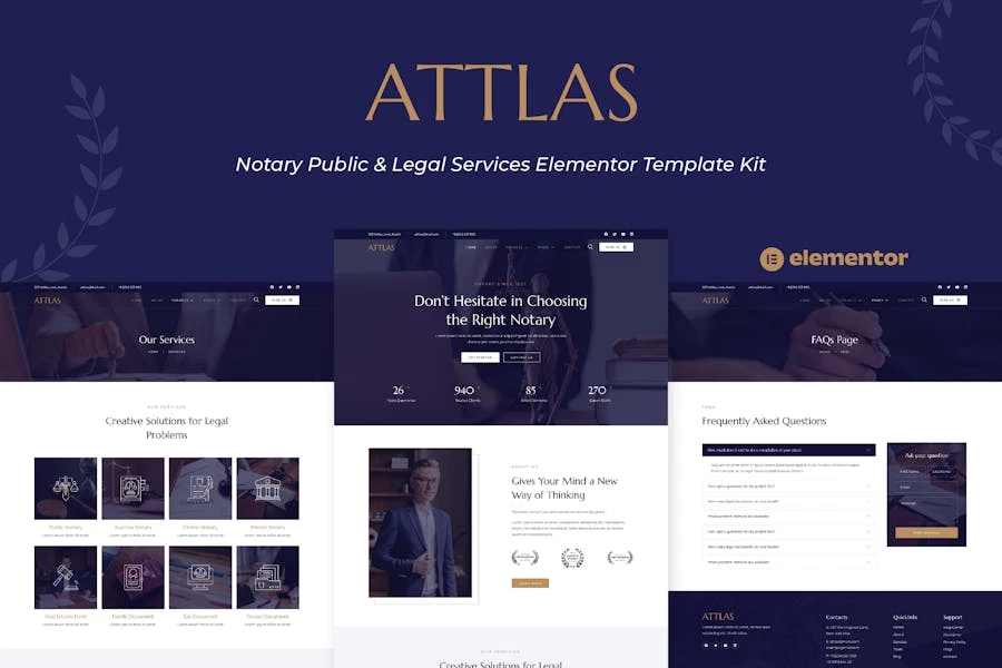 Attlas – Template Kit Elementor de servicios legales y de notaría pública