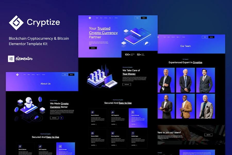 Cryptize – Template Kit de blockchain, criptomonedas y Bitcoin Elementor