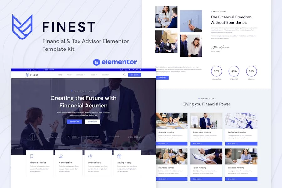 Finest – Template Kit Elementor para asesores financieros y fiscales