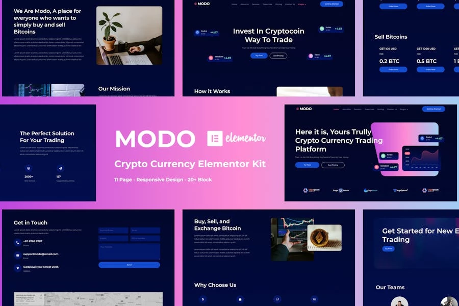 MODO – Kit de plantillas Elementor para criptomonedas