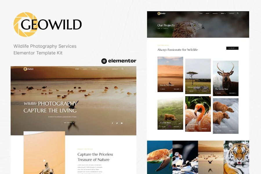 Geowild – Template Kit Elementor para servicios de fotografía de fauna