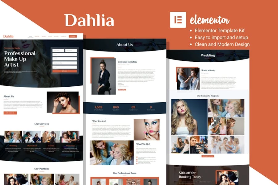Dahlia – Kit de plantillas Elementor para negocios de belleza