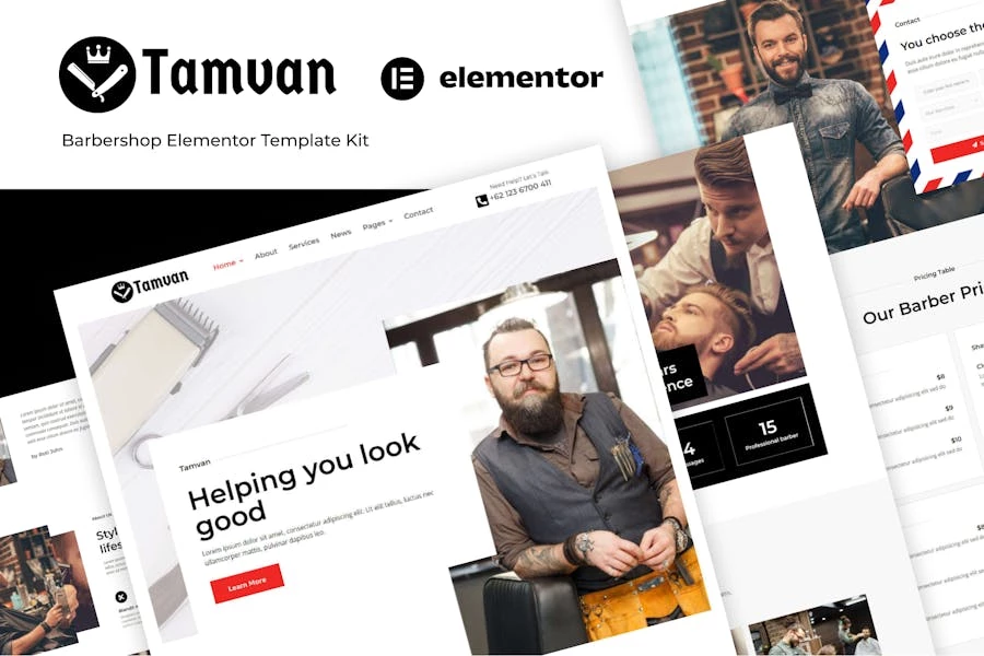 Tamvan – Template Kit Elementor para barbería