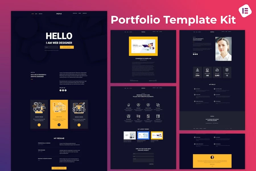 Propus — Kit de plantillas Elementor para portafolios de diseñadores web
