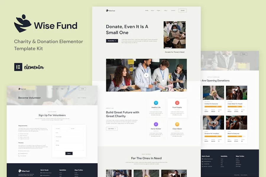 Wise Fund – Template Kit Elementor para organizaciones benéficas y donaciones
