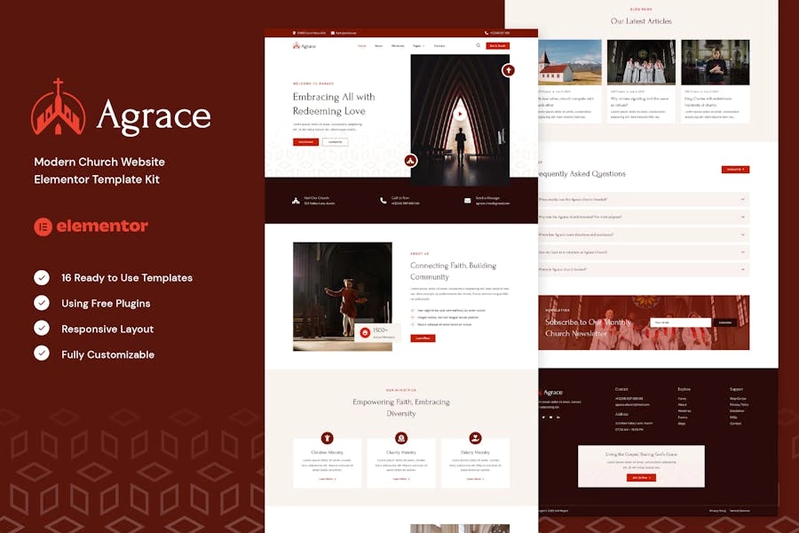 Agrace – Kit de plantillas Elementor para sitios web de iglesias modernas