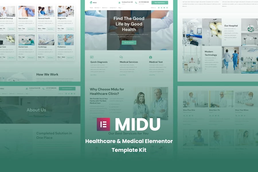 Midu – Kit de plantillas Elementor para el cuidado de la salud y la medicina