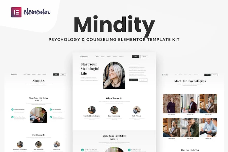 Mindity – Kit de plantillas Elementor para psicólogos terapeutas