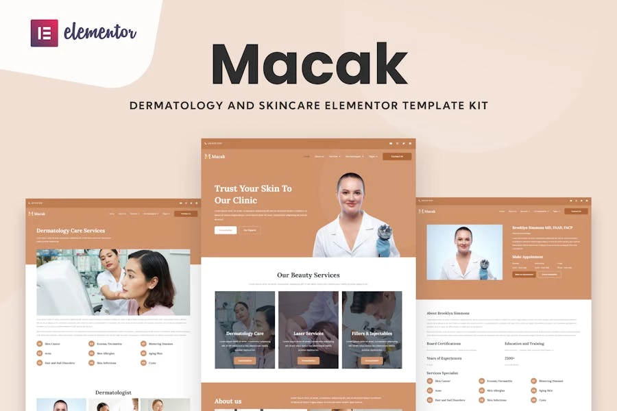 Macak – Kit de plantillas Elementor para clínicas de dermatología