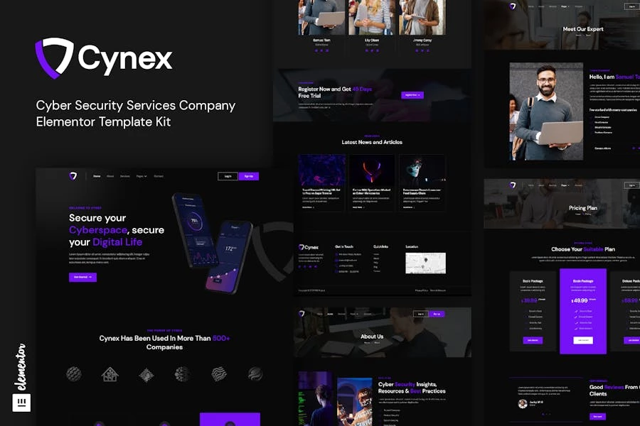 Cynex – Template Kit Elementor para empresas de servicios de ciberseguridad