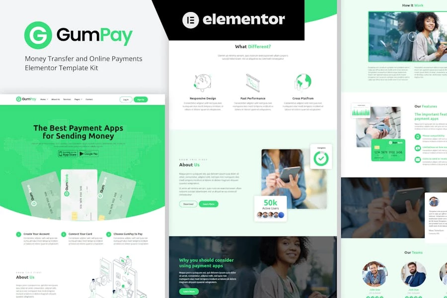 GumPay – Template Kit Elementor para transferencias de dinero y pagos en línea