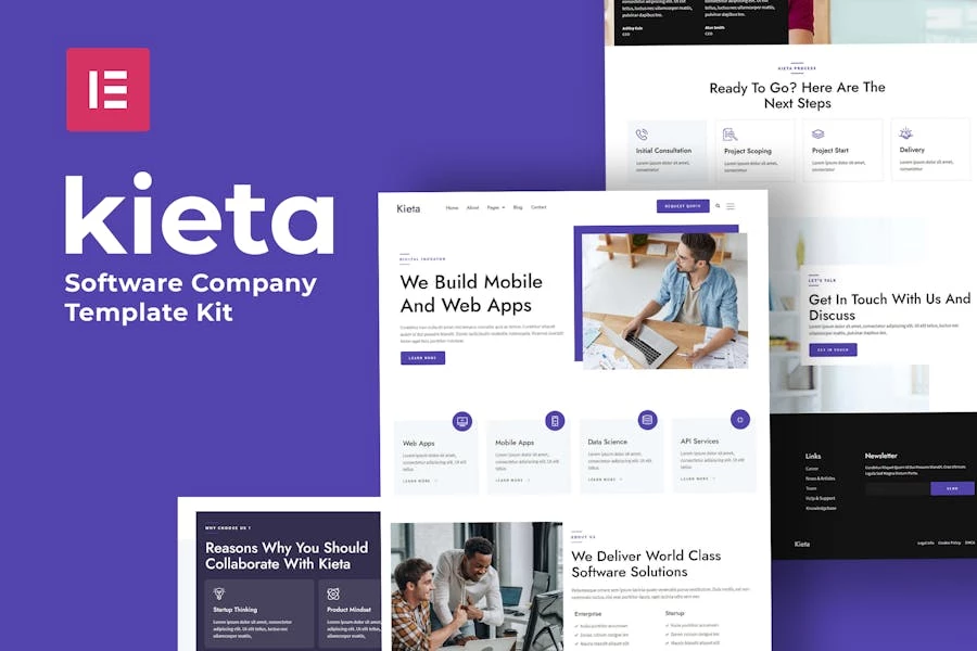 Kieta – Template Kit Elementor para Agencia de Aplicación y software