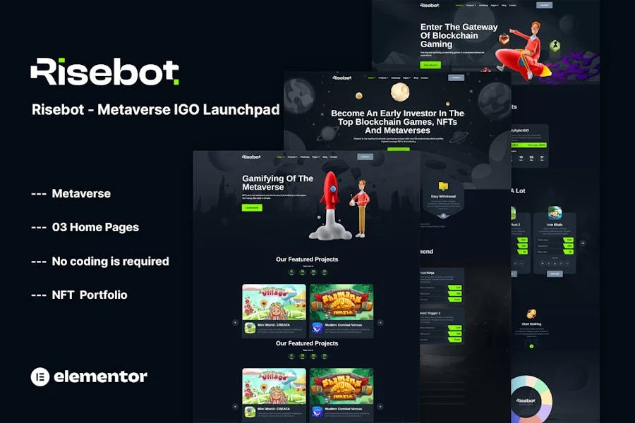Risebot – Template Kit Elementor de Metaverse IGO Launchpad