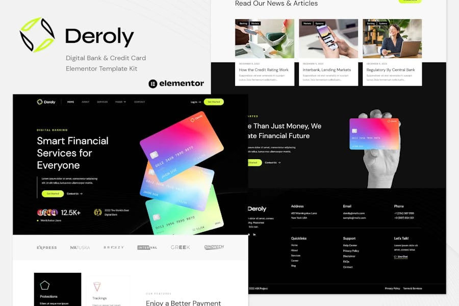 Deroly – Template Kit Elementor para bancos digitales y tarjetas de crédito