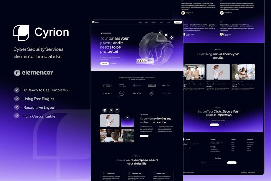 Cyrion – Template Kit Elementor para servicios de ciberseguridad