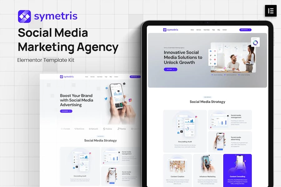 Symetris – Kit de plantillas Elementor para agencia de marketing en redes sociales