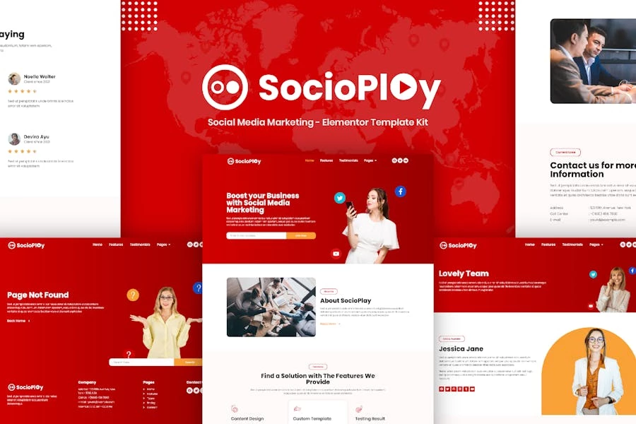 Socioplay – Kit de plantillas Elementor de marketing en redes sociales