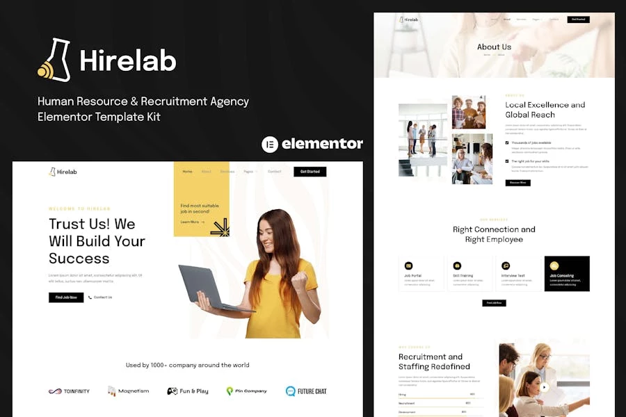 Hirelab – Template Kit Elementor para Agencia de recursos humanos y reclutamiento