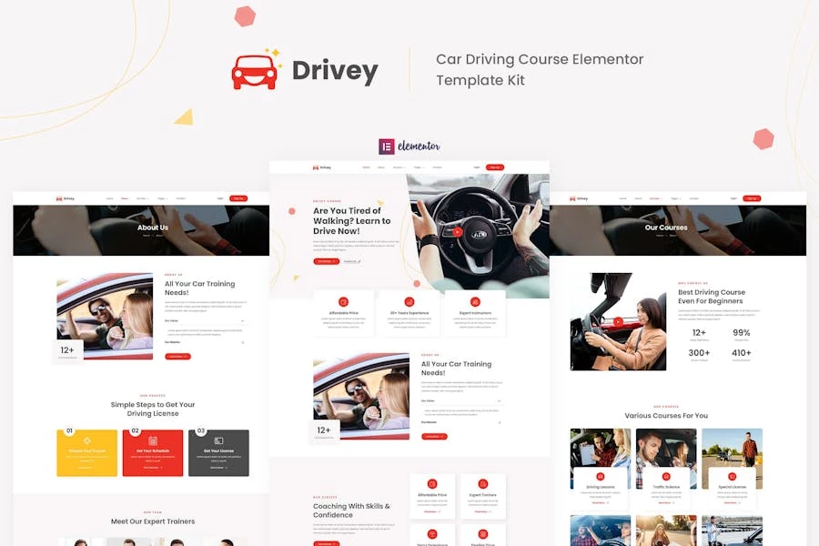 Drivey – Kit de plantillas Elementor para cursos de conducción de automóviles