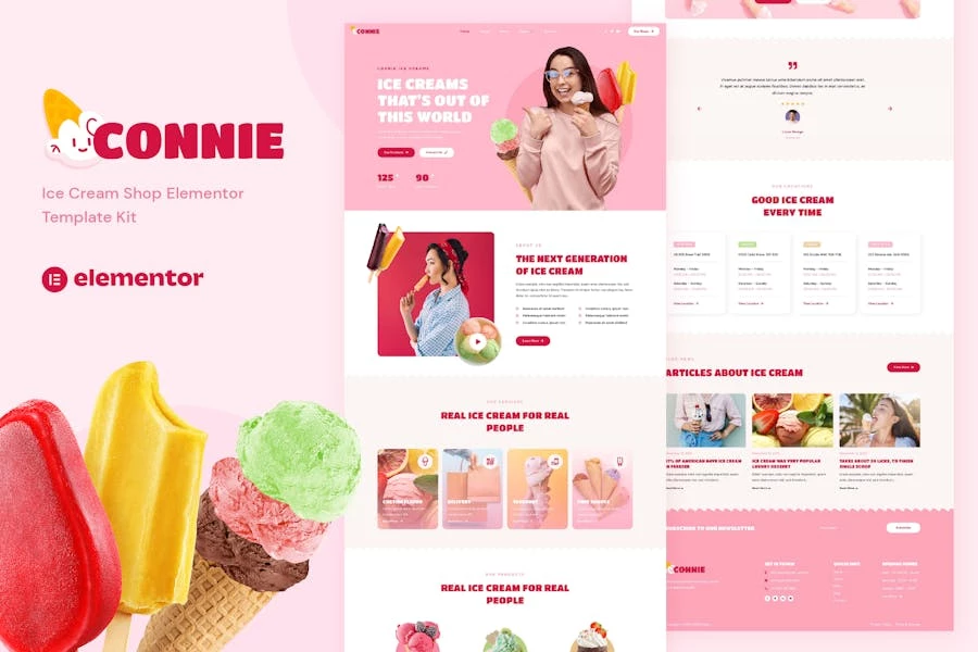Connie – Template Kit Elementor para heladería