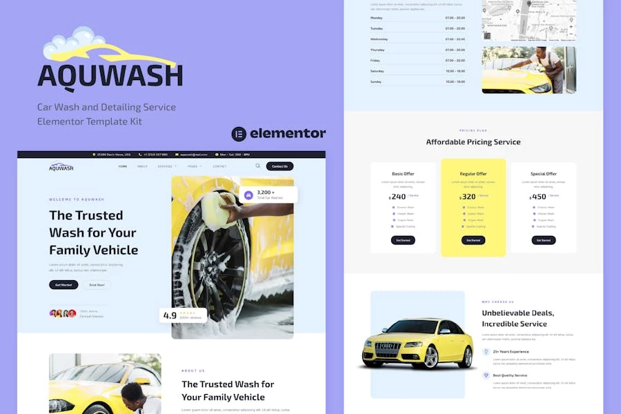 Aquwash – Template Kit Elementor para lavado de autos y servicios de limpieza