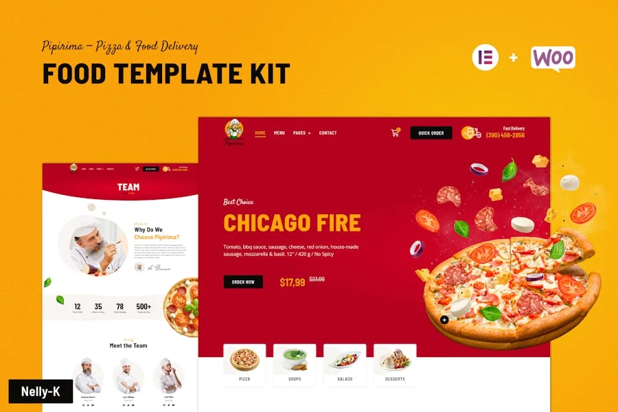 Pipirima — Kit de plantillas Elementor para pizza y entrega de comida