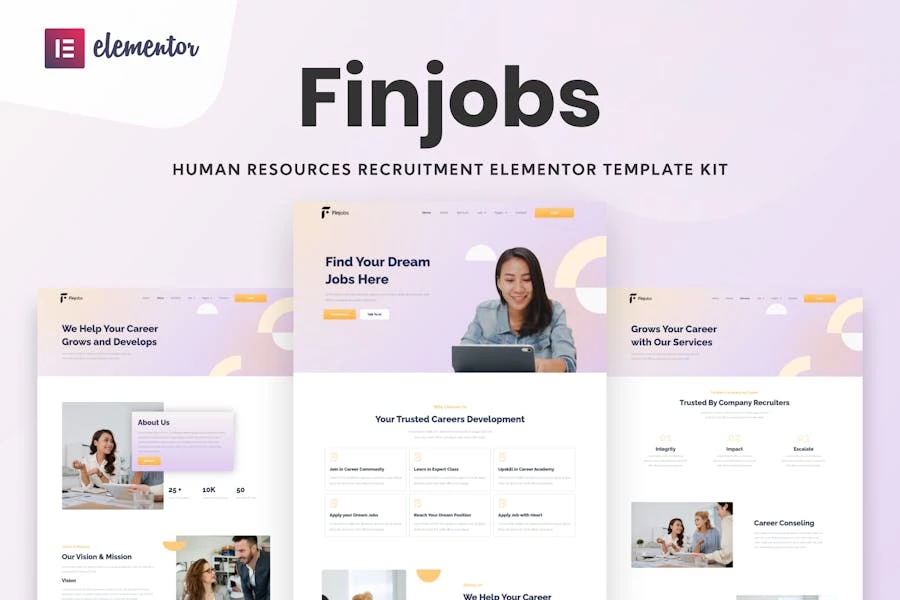 Finjobs – Kit de plantillas de recursos humanos Elementor
