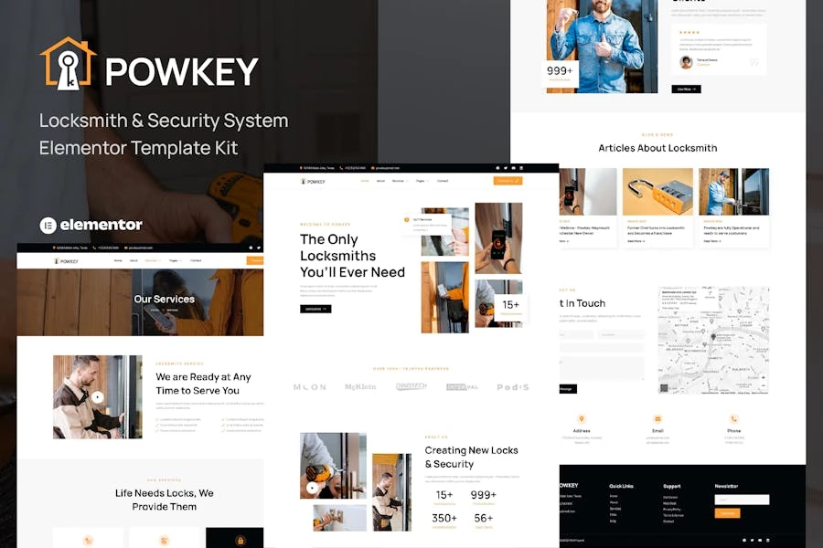 Powkey – Template Kit Elementor de cerrajería y sistema de seguridad