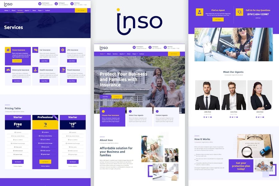 Inso – Kit de plantillas Elementor para empresas de seguros