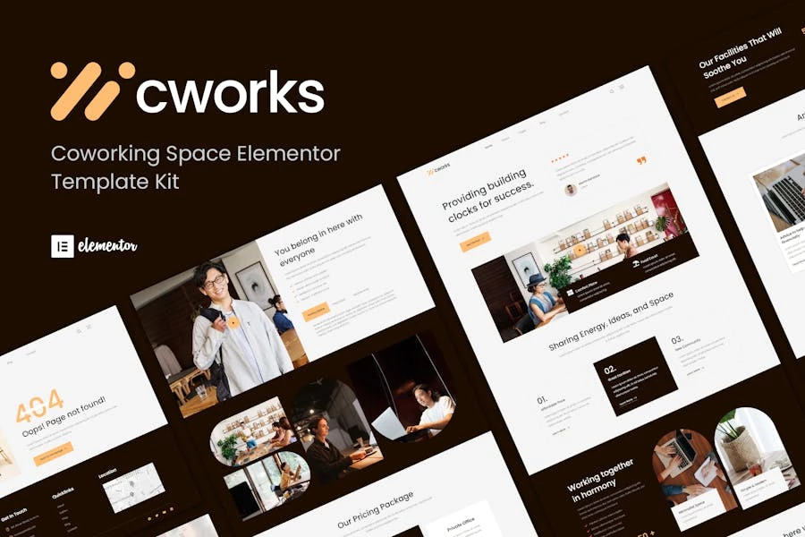 Cworks – Template Kit Elementor para espacios de coworking