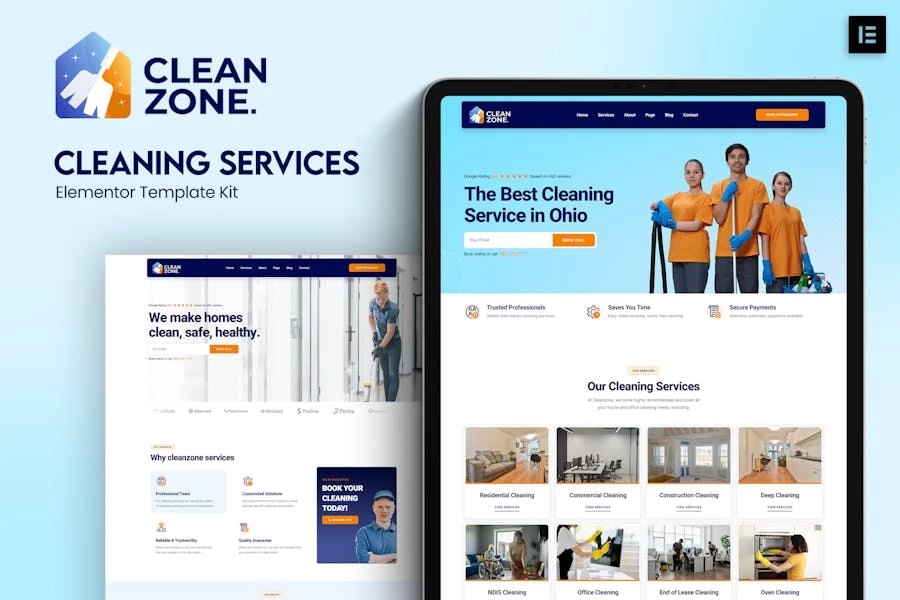 Cleanzone – Kit de plantillas Elementor para servicios de limpieza
