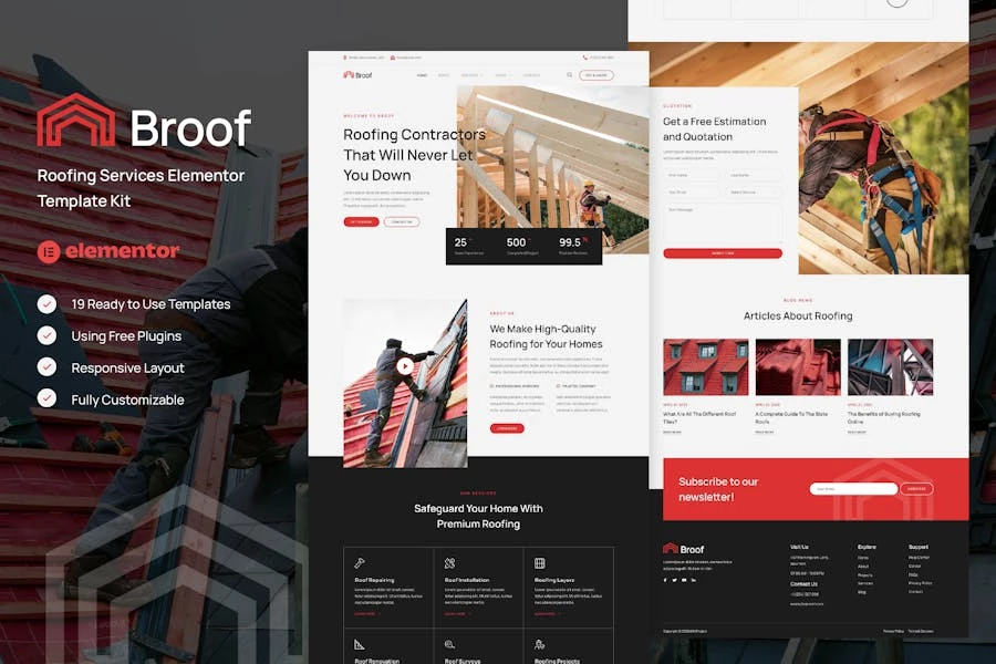 Broof – Template Kit Elementor para servicios de techos