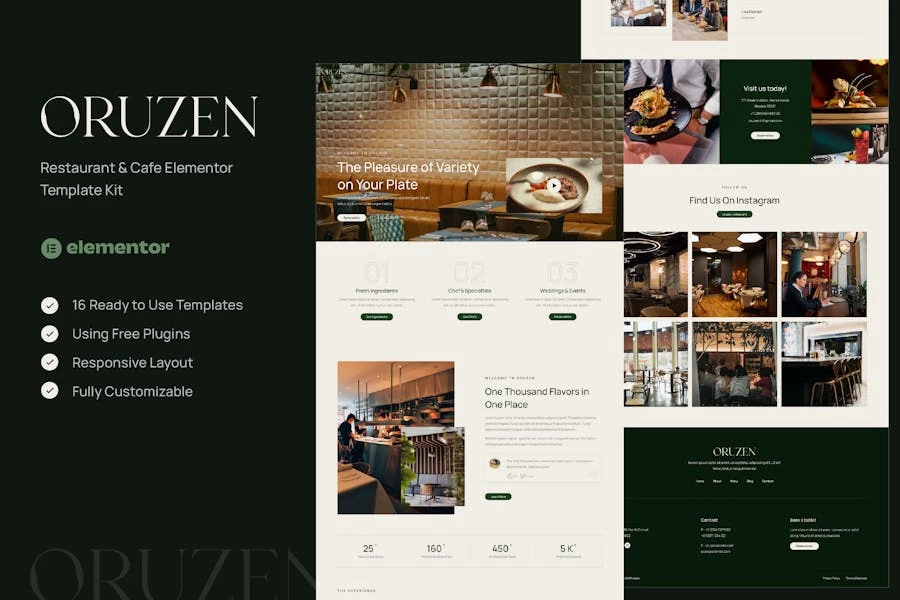 Oruzen – Kit de plantillas Elementor para restaurantes y cafeterías
