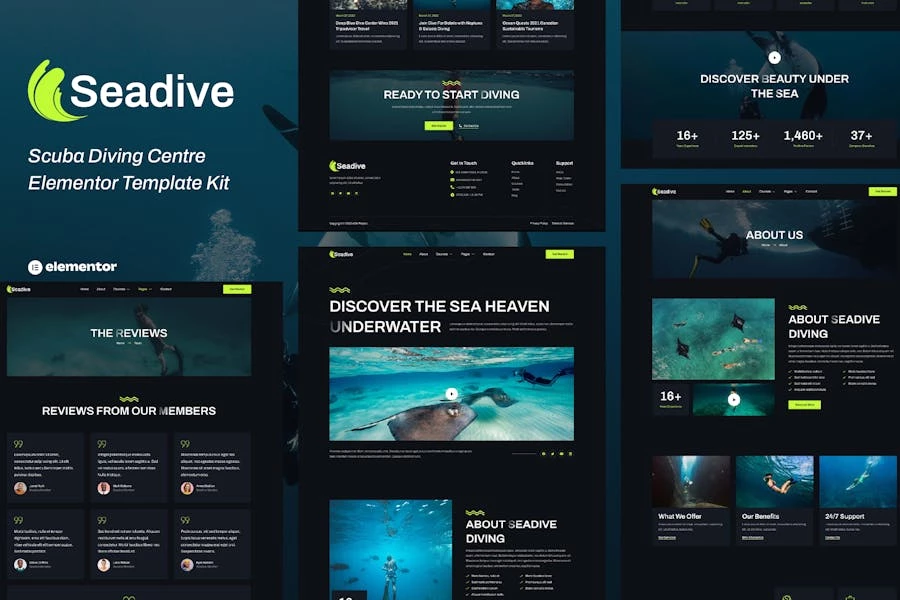 Seadive – Template Kit Elementor para centro de buceo