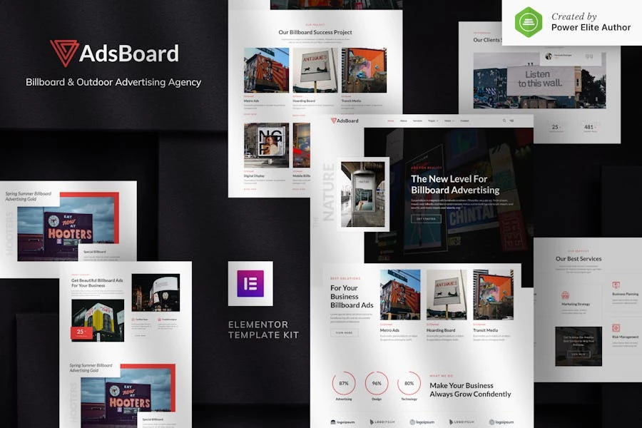 AdsBoard — Kit de plantillas Elementor para vallas publicitarias y agencias de publicidad exterior