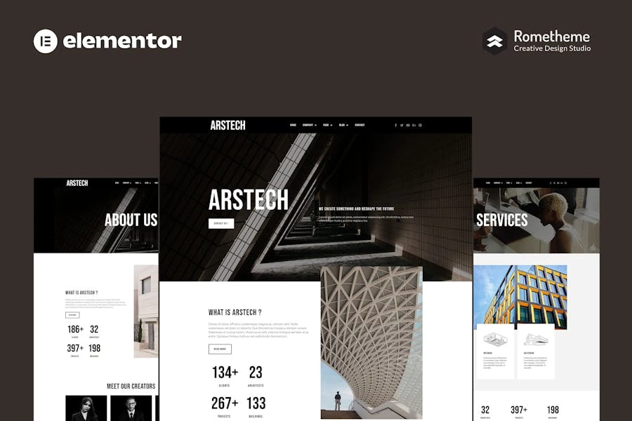 Arstech – Kit completo de plantillas para sitios web de Architecture Elementor Pro