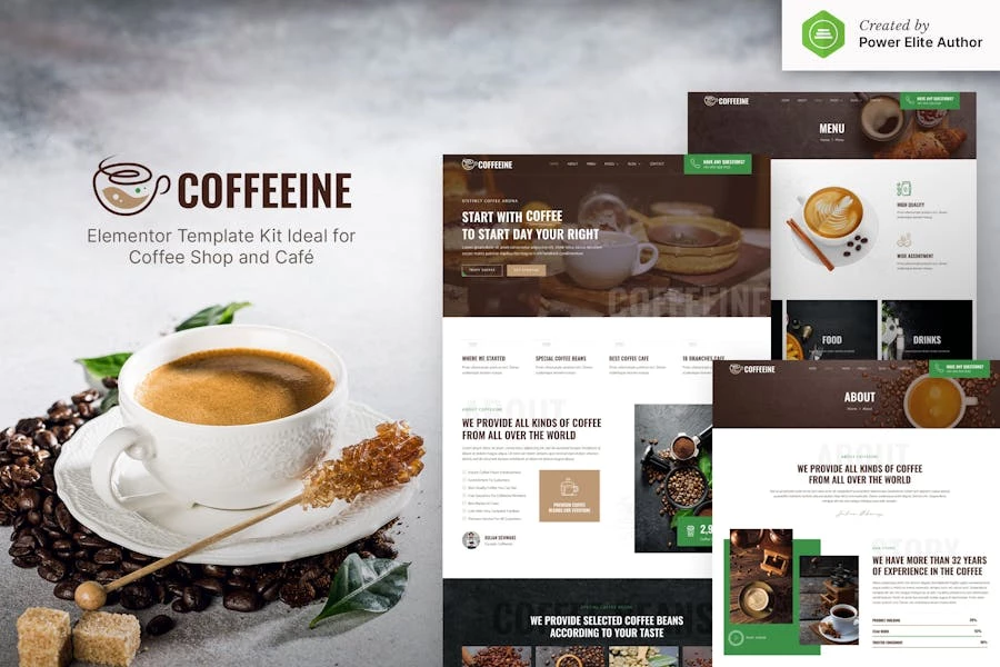 Coffeeine — Kit de plantillas Elementor para cafeterías y cafés