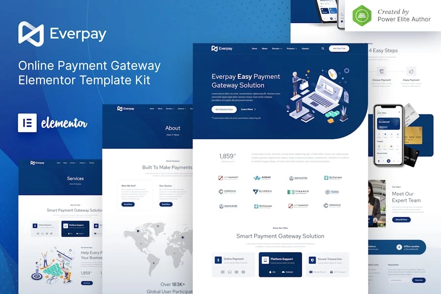 Everpay: pasarela de pago en línea y kit de plantillas Fintech Elementor