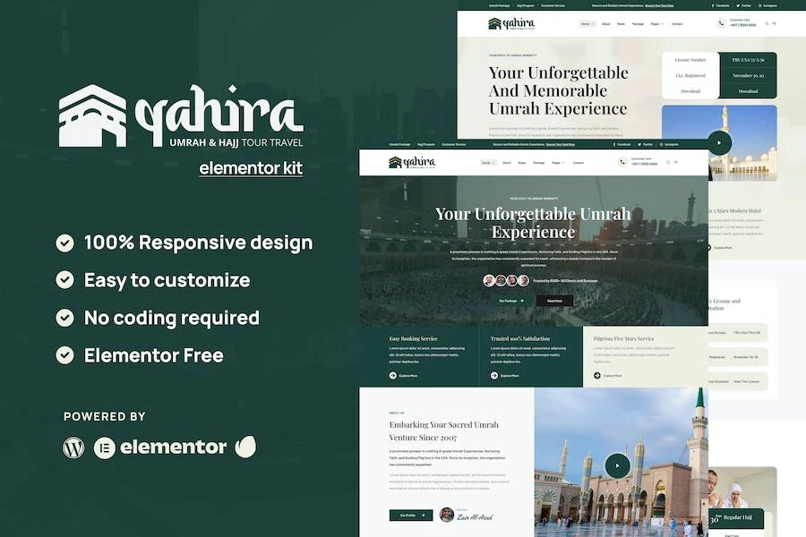 Qahira – Kit de plantillas Elementor para viajes a la Umrah y el Hajj
