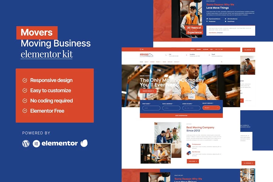 Movers – Template Kit Elementor para sitios web de empresas de mudanzas