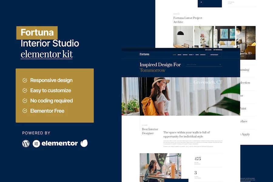 Fortuna – Template Kit Elementor para servicios de diseño de interiores