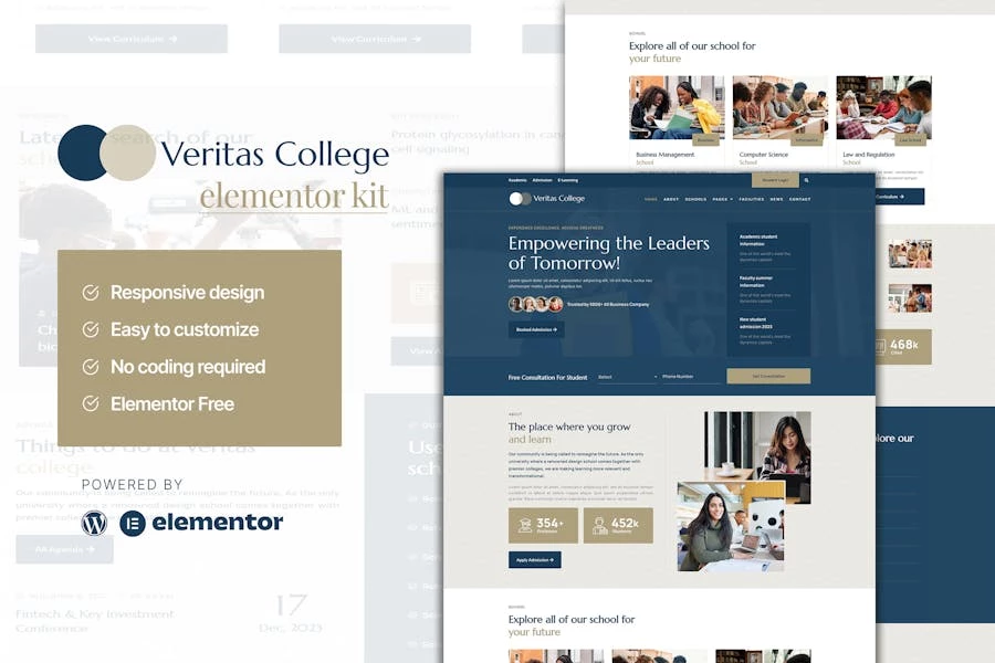 Veritas – Kit de plantillas Elementor para universidades y escuelas