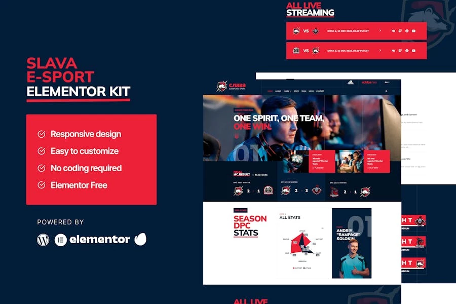 Slava – Template Kit Elementor para deportes electrónicos y juegos