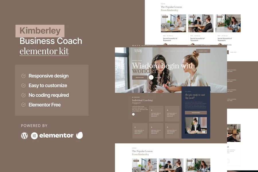 Kimberley – Template Kit Elementor para coaching empresarial