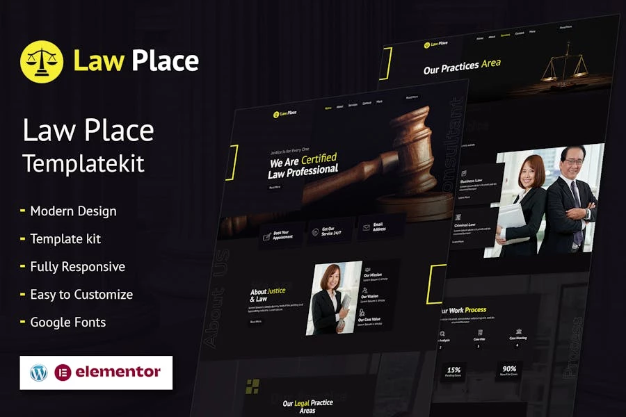 Law Place – Template Kit Elementor para firmas legales y de abogados
