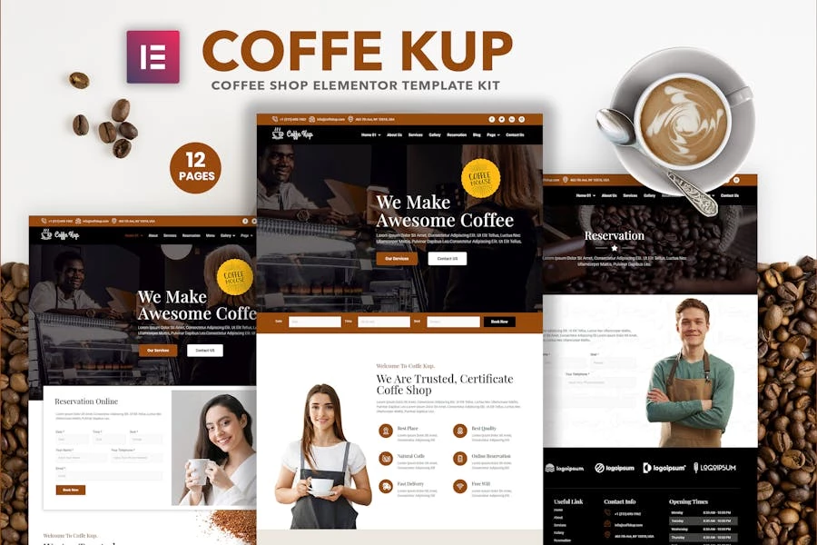 CoffeeKup — Kit de plantillas Elementor para cafeterías y cafeterías